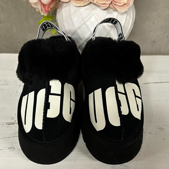 UGG FUNKETTE BLACK CHOPD PLATFORM SLIPPER SHOES SIZE 8 - Picture 3 of 10
